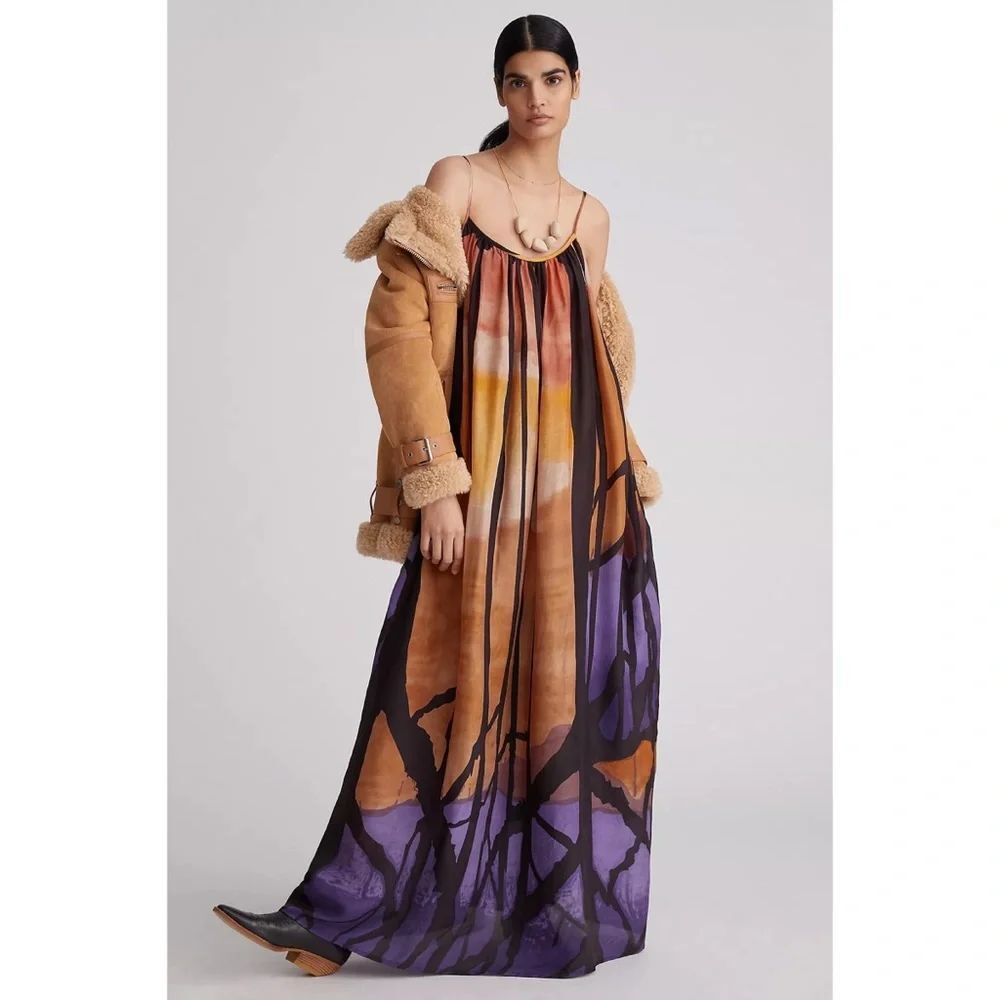 Anthropologie Abstract Silk Maxi Dress x Mes Demoiselles